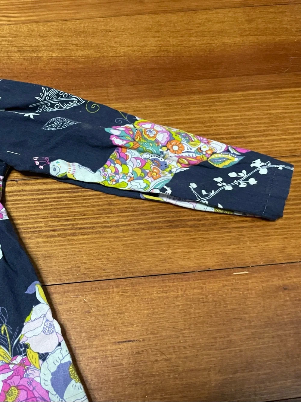 Tiny Tot Threads Navy Floral Long-Sleeve Dress with Peacock Print Size 2T